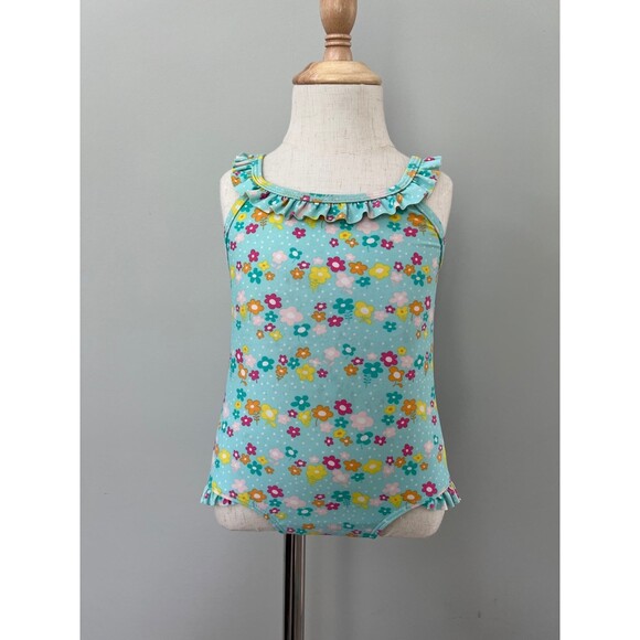 Size 1-2 Girls Mint Green Flowers 1pc Bathing Suit Swimsuit Bikini H&M Swimwear - Picture 2 of 5